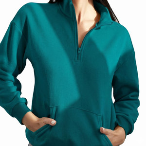 Sweat-shirt demi-zip en molleton épais bleu sarcelle, à manches longues, tricoté, couleur unie, respirant, col montant, avec poches, pour l'automne - Product Image 1