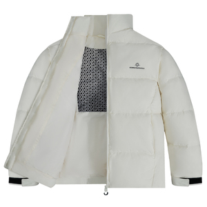 Men's <b>White</b> <b>Puffer</b> <b>Jacket</b> Stand Collar Zipper Closure Windproof Casual Winter <b>Jacket</b> Regular Fit Polyester Wadding - Product Image 1