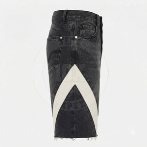 Shorts en jean brodés effet vieilli, nouveau design, style streetwear, broderie personnalisée - Product Image 3