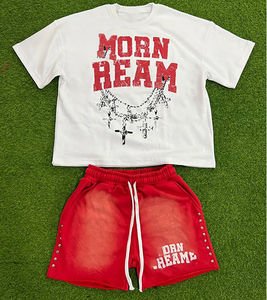 Conjuntos de Ropa Personalizados para Hombre, Pantalones Cortos y Camiseta de Algodón con Estampado Gráfico, Lavado Ácido y Bajo Desgastado, para Hombre - Product Image 4