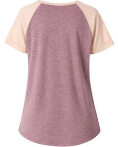 T-shirt pour femme en coton doux, couleur beige rose poudré, manches courtes, col Henley, coupe raglan, décontracté, respirant, confortable, idéal pour l'été et le quotidien - Product Image 2