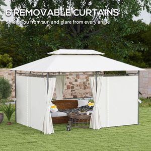 Gazebo da Esterno 3x4m Bianco Crema con Doppio Tetto e Tende per Giardino, Prato, Cortile, Terrazza, Villa, Parco - Product Image 6