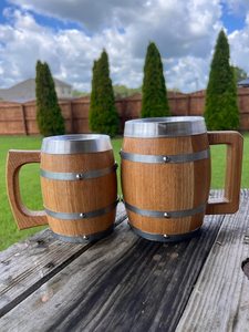 Handcrafted White Oak Whiskey Barrel <b>Mug</b> <b>Thermal</b> Aluminum Insert Personalized Handmade Polished Wooden Viking Drinking Horn <b>Mug</b> - Product Image 4
