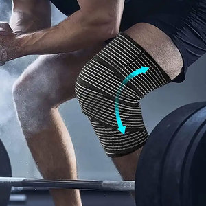 Manchon de genou rayé élastique pour homme, avec logo personnalisé imprimé, pour le fitness, motif noir et blanc - Product Image 4