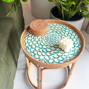 Round Shape Pearl Mosaic Rattan Tea and Coffee <b>Table</b> Inside Outside Furniture Wicker <b>Table</b> Cheap Price - Product Image 4