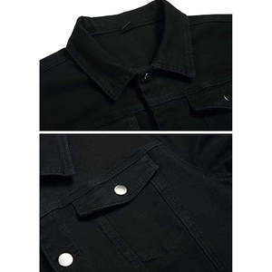 Chaqueta de Mezclilla Negra para Hombre, Cuello Alto, Corte Ajustado, Estilo Casual, Algodón Lavado, Estilo Otoñal, Largo Regular, Cierre de Botón - Product Image 3
