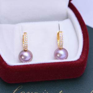 Boucles d'oreilles pendantes fines en argent S925 avec perles d'eau douce Zhuji 9-10mm, rondes, violettes, simples, vente en gros, approvisionnement transfrontalier en direct - Product Image 3