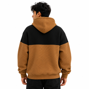เสื้อฮู้ดดี้วาฟเฟิลนิตพรีเมียมสำหรับทุกเพศ ผ้าฝ้าย 100% ทรงโอเวอร์ไซส์ ไหล่ตก สไตล์สตรีทแวร์ลำลอง เสื้อกันหนาว ขายส่ง รับผลิตแบบ OEM - Product Image 3
