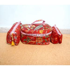 Indian Quilted Cotton Eco-Friendly Reusable Hand Block Print Zipper Closure Lightweight Foldable Large Makeup Case Three Piece - Product Image 1