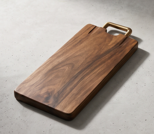 Planche à découper rectangulaire en bois de noyer et bois de manguier teinté, avec poignée métallique, vente en gros - Product Image 4
