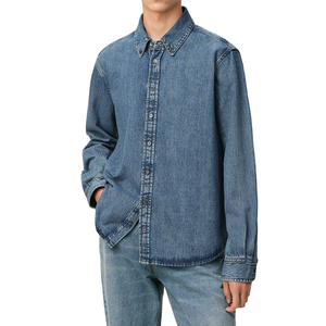 Chemise en jean bleu boutonnée pour homme, broderie personnalisée, style Oxford décontracté, streetwear de luxe, en coton, qualité supérieure, OEM - Product Image 1