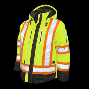 Veste de travail haute visibilité pour homme avec capuche, bandes réfléchissantes, imperméable, en polyester, pour l'hiver, fermeture éclair - Product Image 2