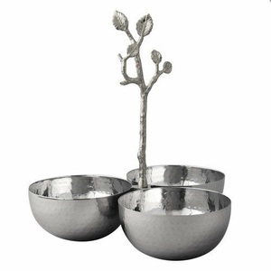 Juego de Tazones de Servir de Metal Plateado con Tres Compartimentos, Estilo Glamuroso con Ramas Doradas, Aptos para Lavavajillas - Product Image 4