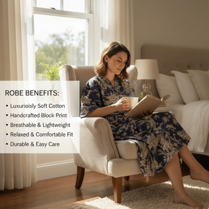 Bata Kimono Floral de Algodón Premium para Mujer, Cuello en V, Mangas Largas, Largo, 2 Bolsillos Delanteros, Cordón Ajustable, Ropa de Dormir, Bata de Estar por Casa - Product Image 5