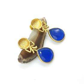 ต่างหูห้อยรูปลูกแพร์ประดับพลอยสีน้ำเงินโมนาลิซาขายส่ง ต่างหูพลอยรูปลูกแพร์ขายส่ง - Product Image 5