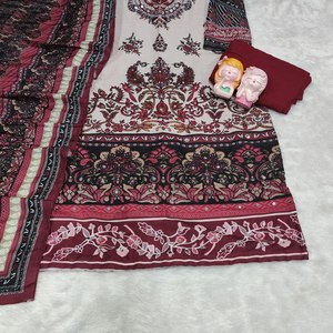 Premium Cotton Printed Embroidered Kurti <b>Pant</b> Dupatta Set for Women with <b>Sequins</b> Work and Full-Stitched Bottom - Product Image 5