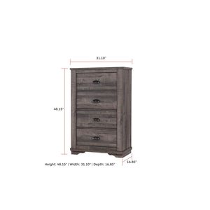<b>Rustic</b> Gray Contemporary Wooden Four-Drawer Bed Side <b>Cabinet</b> 1pc <b>Rustic</b> Gray Dresser Furniture - Product Image 2