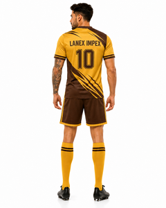 Ensemble de maillots de football personnalisés par sublimation pour hommes, uniforme de football à manches courtes, maillot et short d'équipe, marron doré, vêtements de sport à séchage rapide - Product Image 4
