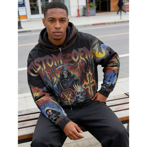 Sudadera con Capucha para Hombre, Estilo Urbano, con Cierre, Diseño Desgastado, Estampado Personalizado OEM, Impresión Digital Premium, 400 GSM, Tejido Grueso - Product Image 3