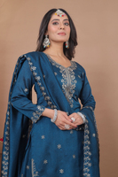 Ensemble de vêtements ethniques en trois pièces pour femmes, comprenant un haut en soie Vichitra brodé de sequins, un palazzo et un dupatta, style salwar.