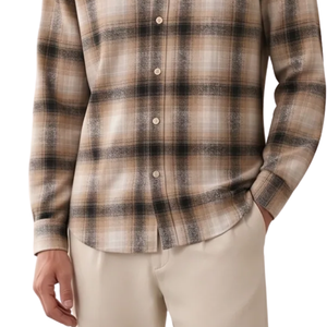 Chemise en flanelle à carreaux beige marron pour homme, manches longues, boutonnée, décontractée, en tissu brossé doux et respirant, style streetwear, vente en gros - Product Image 5