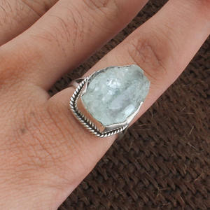 Anillo de Plata de Ley 925 Hecho a Mano con Aguamarina Natural, Gema Auténtica, Joyería Artesanal Vintage, Regalo de Boda para Mujer, Venta al Por Mayor - Product Image 5