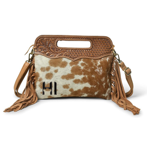 Vintage Cowhide Leather <b>Mini</b> Crossbody <b>Bag</b> | Custom Logo Hand Carved Purse | Suede Fringe Zipper Shoulder <b>Bag</b> - Product Image 1
