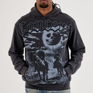 Wholesale <b>Men's</b> <b>Black</b> Hooded <b>Sweatshirt</b> With Skull And Cowboy Print Regular Fit Casual Streetwear Hoodie For Unisex - Product Image 1