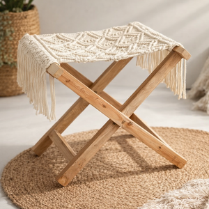 Wholesale Lightweight <b>Stackable</b> Bamboo Stool Blue Crochet Seat Pink Heart Tassels Modern Design Home Furniture Bone Inlay - Product Image 4