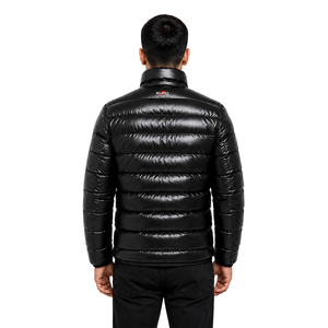 Blouson matelassé unisexe noir brillant, léger, imperméable, coupe-vent, réversible, écologique, col montant, pour l'hiver - Product Image 2