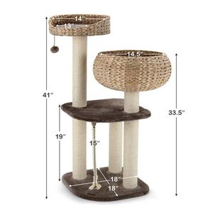 Árbol para Gatos Moderno de Ratán de 41 Pulgadas con Percha para Siesta, Torre Rascadora Ajustable de Felpa para Mascotas de Interior - Product Image 5