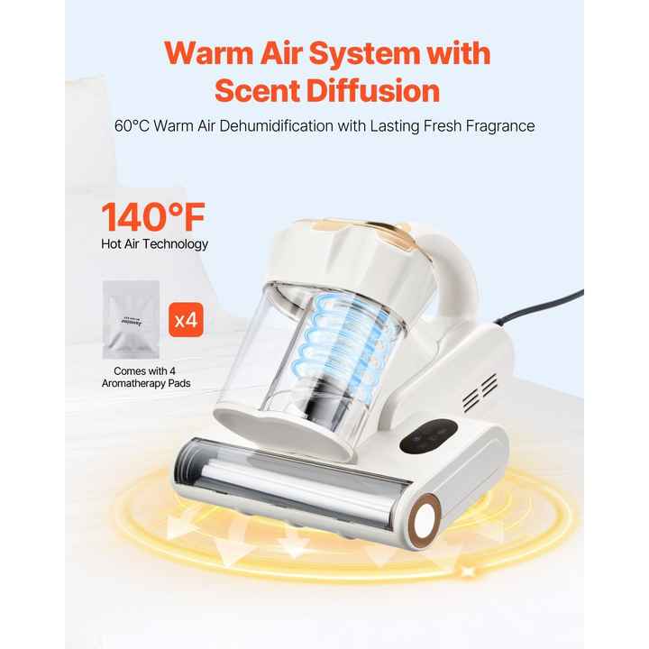 550W Mattress Vacuum Cleaner Powerful 18Kpa Suction Dual Dust Bin HEPA Filter Heating Ultrasound Tech Cleaning Lights Cleaner