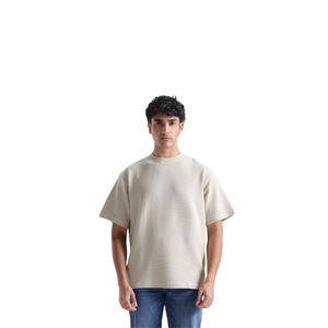 Camiseta de punto texturizada para hombre, cuello redondo, manga corta, corte holgado, estilo urbano, cómoda para el verano - Product Image 1