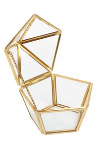 Geometric Gold Frame Glass Jewelry <b>Box</b> With Chain Lid For Necklace Ring Storage <b>Vanity</b> Desk Use - Product Image 1