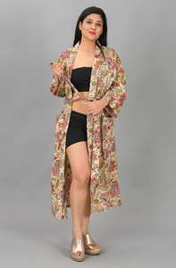 Albornoz de Lujo de Algodón Estampado Tejido para Verano, Kimono Boho para Mujer, Largo, con Cierre de Cordón, Túnica de Playa, Ropa de Dormir - Product Image 2