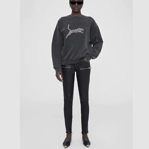 Sudadera de cuello redondo para mujer, de algodón y forro polar, con estampado de letras clásicas AB, estilo nicho norteamericano, para otoño e invierno - Product Image 2