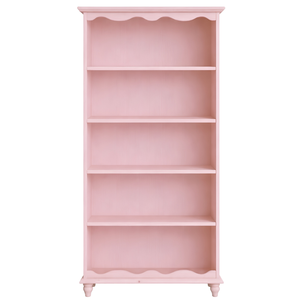 Pink Wash <b>Solid</b> Teak <b>Wood</b> Bookshelf 5 Tier Open Storage Organizer with Scalloped Wavy Trim - Product Image 1