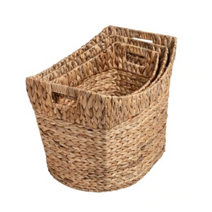 Water Hyacinth Rectangle Eco-Friendly <b>Storage</b> <b>Basket</b> <b>Wicker</b> Organizer Bin Multifunction Neatening for Kitchen Bathroom Bedroom - Product Image 3