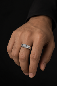 925 Sterling <b>Silver</b> Rhodium Plated Zircon Prong Setting Modern Geometric Wide Band Wedding <b>Ring</b> for <b>Men</b> and Women - Product Image 4