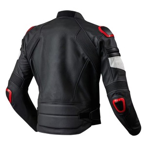 Blouson de moto noir pour homme en cuir PU, coupe-vent, avec protections d'épaule rouges et col montant - Product Image 4