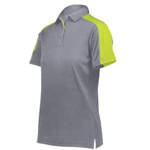Women's Gray And Lime Green Color Blocked Polo Shirt Short Sleeve Casual Fit Quick Dry Knitted Fabric Polo Shirt For Online Sale - Product Image 2