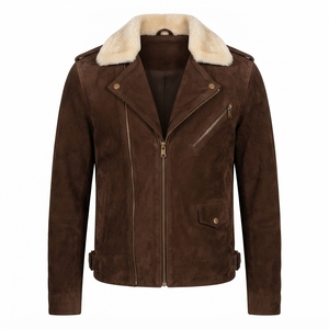 Men's Brown <b>Sherpa</b> <b>Lined</b> Leather <b>Jacket</b> Lightweight Zip Up Casual Outerwear for Autumn Outdoor Wear - Product Image 3