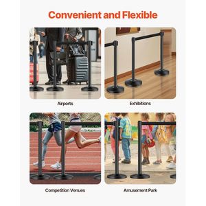 4 Pezzi Pali Divisori con Cinture Retrattili in Acciaio al Carbonio Nero, Base Cava con Iniezione di Sabbia, Prodotti per il Controllo Accessi - Product Image 5