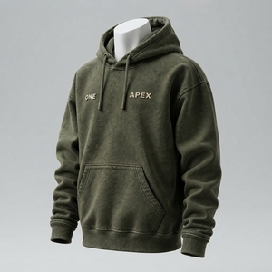 Sudadera con Capucha Personalizada Verde Oliva Texturizada para Hombre, Sudadera con Bolsillo Canguro y Logotipo en el Pecho, Estilo Urbano - Product Image 1