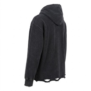 Sudaderas con Capucha Oversize de Algodón Desgastado con Logo Personalizado, Parche Bordado, Dobladillo sin Rematar y Lavado Ácido para Hombre - Product Image 5