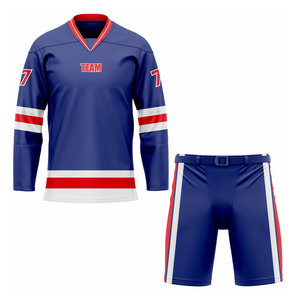 Uniforme de Hockey sobre Hielo para Hombre, Jersey de Manga Larga con Cuello en V y Pantalones Cortos con Cinturón, Impresión Sublimada, Absorbe la Humedad, Corte Atlético - Product Image 1