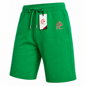 <b>Men's</b> Solid <b>Green</b> Cotton <b>Shorts</b> With Drawstring Waist And Pockets Casual Style Mid Rise Knitted Fabric With Cheap Price & OEM - Product Image 3