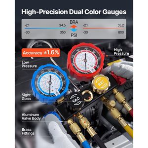 ชุดเกจวัดแรงดันน้ำยาแอร์รถยนต์ สำหรับน้ำยา R134a R404A R1234yf R22 แบบ 4 ทาง สายยาว 5 ฟุต พร้อมอะแดปเตอร์และข้อต่อแบบเร็ว - Product Image 4