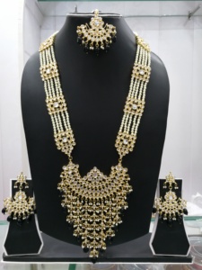 Indian Stylish Layered Pearl Rani Haar Long Kundan Necklace Jewellery Set Wedding Engagement Party <b>Gift</b> Antique Gold Plated - Product Image 1