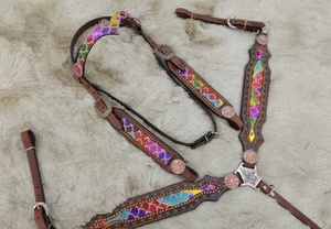 Nuevo caballo metálico Western Headstall & Breast Collar Crystal Set Cuero ligero Diseño de temporada Equipos para montar a caballo - Product Image 3